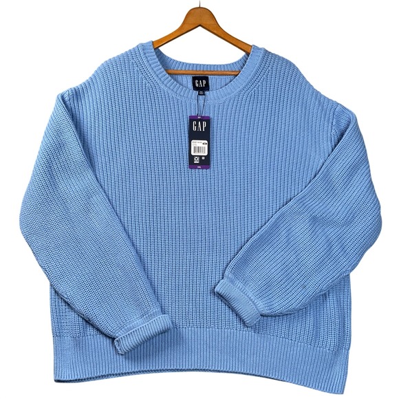 GAP Sweaters - Gap Shaker Stitch Sweater Womens XXL Blue NWT Cotton Crewneck Slouchy Knit